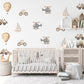 Transport Wall Stickers, Boho Neutral Nursery Decor, Tractor Digger Helicopter Wall Decals, Baby Boy Kids Room Peel and Stick Art