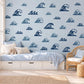 Wave Wall Stickers, Ocean Nursery Decor, Navy Blue Sea Wave Wall Decals, Surf Beach Boys Kids Room Coastal Peel and Stick Wall Art