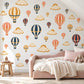 Hot Air Balloon Wall Stickers, Vintage Nursery Decor, Balloon and Cloud Wall Decals, Navy Mustard Coral Kids Room Peel and Stick Wall Art