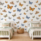 Butterfly Wall Stickers, Vintage Moth Nursery Decor, Botanical Butterfly Wall Decals, Girls Kids Room Blue Ochre Peel and Stick Wall Art