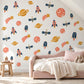 Space Wall Stickers, Rocket Planet Nursery Decor, Outer Space Wall Decals, Boys Kids Room Navy Coral Mustard Peel and Stick Wall Art