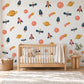 Space Wall Stickers, Rocket Planet Nursery Decor, Outer Space Wall Decals, Boys Kids Room Navy Coral Mustard Peel and Stick Wall Art