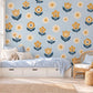 Daisy Wall Stickers, Mustard Navy Flower Nursery Decor, Folk Floral Wall Decals, Boho Girls Kids Room Yellow Peel and Stick Wall Art