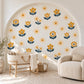 Daisy Wall Stickers, Mustard Navy Flower Nursery Decor, Folk Floral Wall Decals, Boho Girls Kids Room Yellow Peel and Stick Wall Art