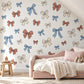 Bow Wall Stickers, Ribbon Nursery Decor, Blue Rust Cream Bow Wall Decals, Coquette Girls Kids Room Boho Peel and Stick Wall Art