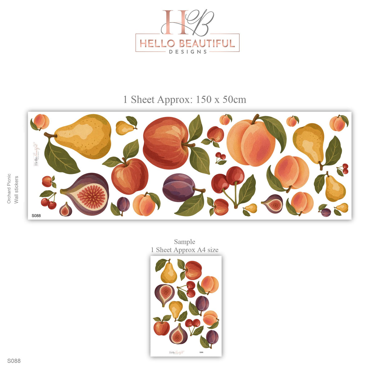 Fruit Wall Stickers, Peach Pear Apple Nursery Decor, Orchard Fruit Wall Decals, Kids Room Kitchen Playroom Peel and Stick Wall Art