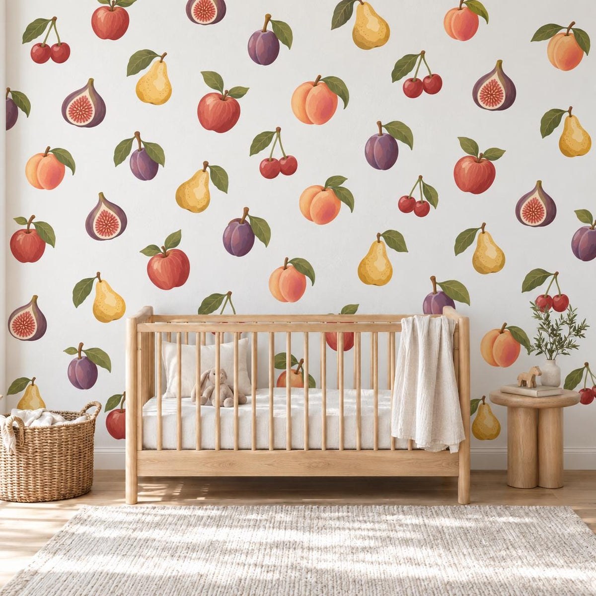 Fruit Wall Stickers, Peach Pear Apple Nursery Decor, Orchard Fruit Wall Decals, Kids Room Kitchen Playroom Peel and Stick Wall Art
