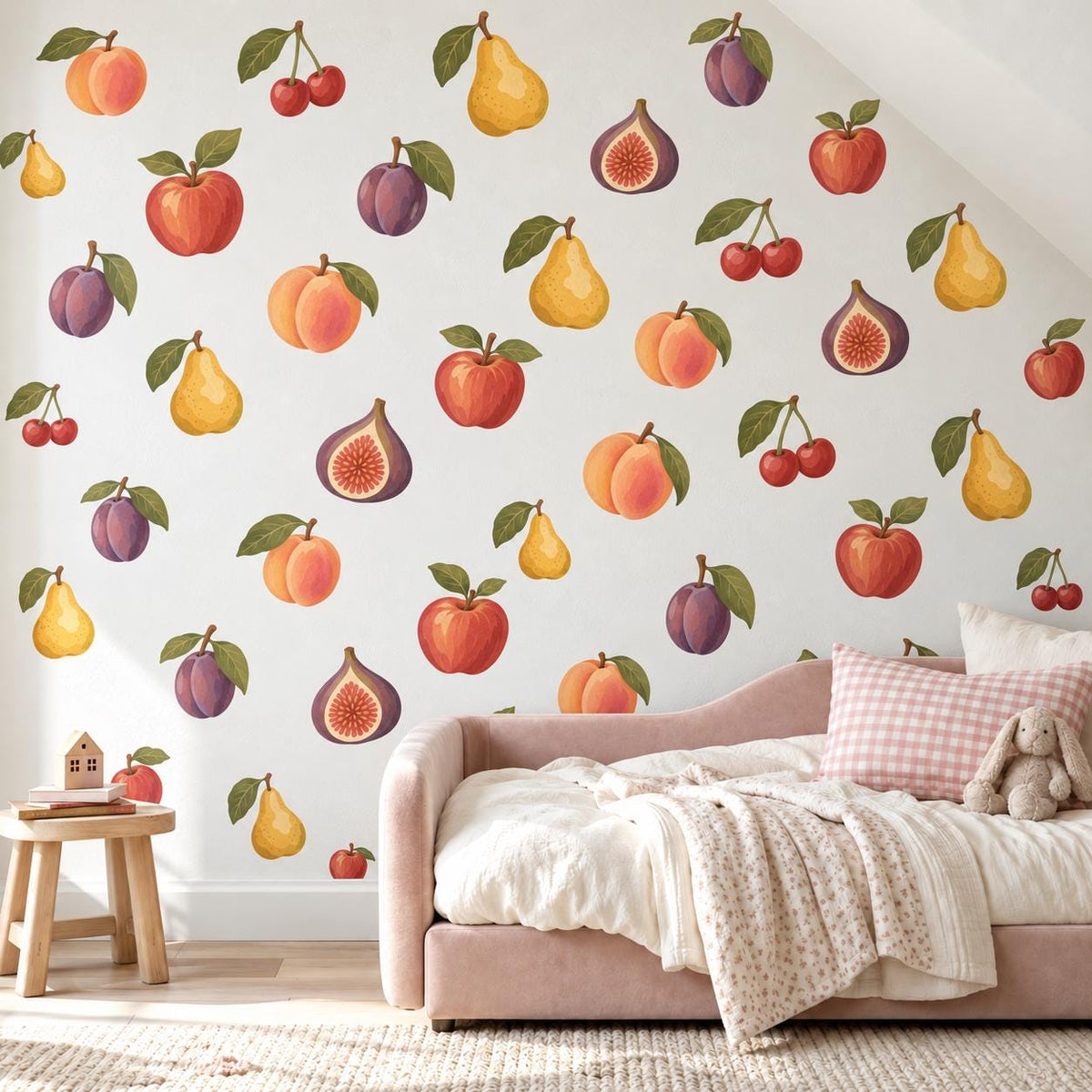 Fruit Wall Stickers, Peach Pear Apple Nursery Decor, Orchard Fruit Wall Decals, Kids Room Kitchen Playroom Peel and Stick Wall Art