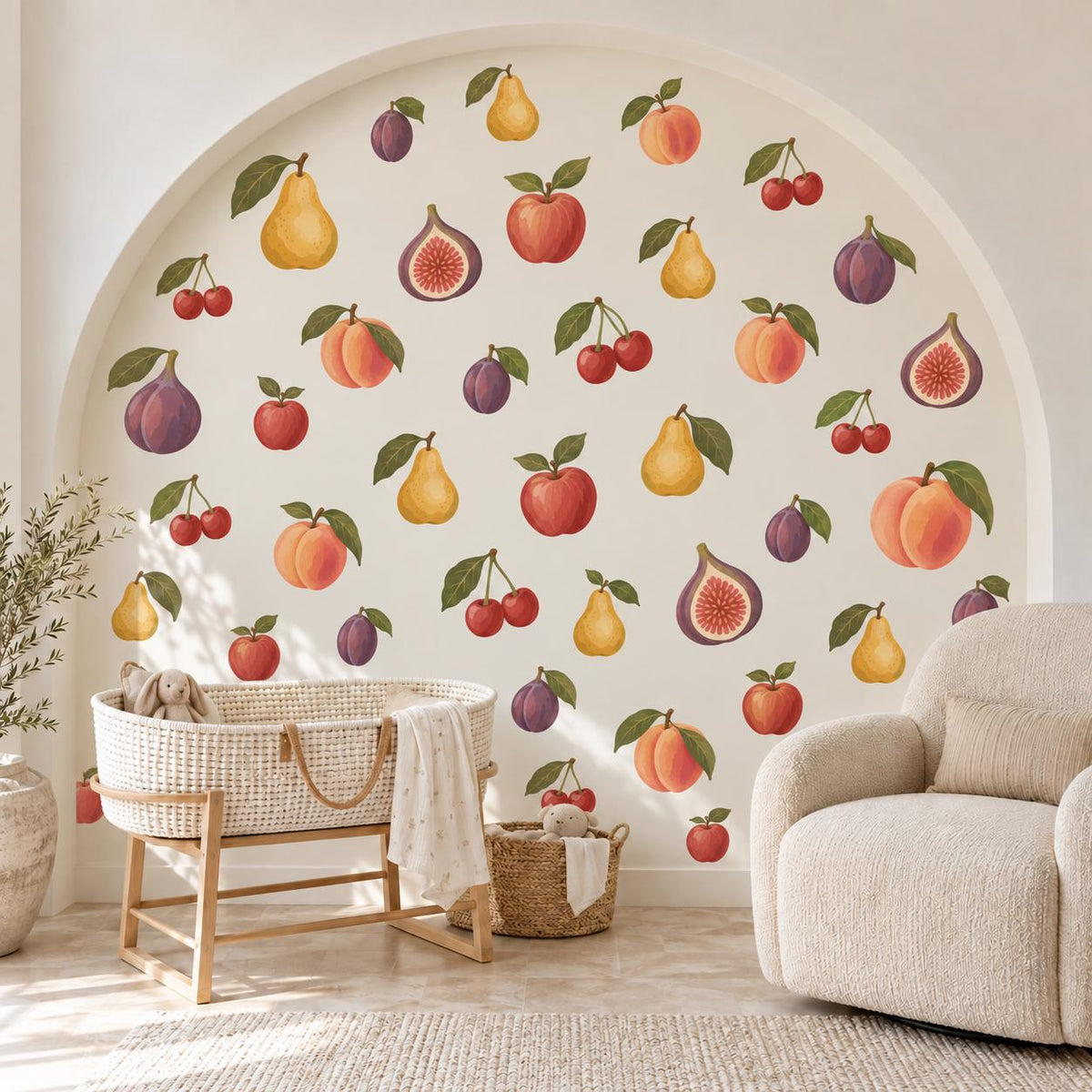 Fruit Wall Stickers, Peach Pear Apple Nursery Decor, Orchard Fruit Wall Decals, Kids Room Kitchen Playroom Peel and Stick Wall Art