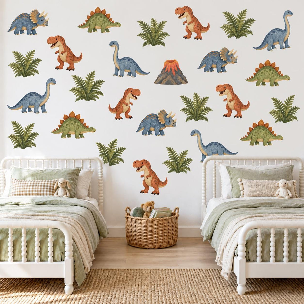 Dinosaur Wall Stickers, Dino Nursery Decor, T Rex Triceratops Volcano Wall Decals, Boys Kids Room Jurassic Peel and Stick Wall Art