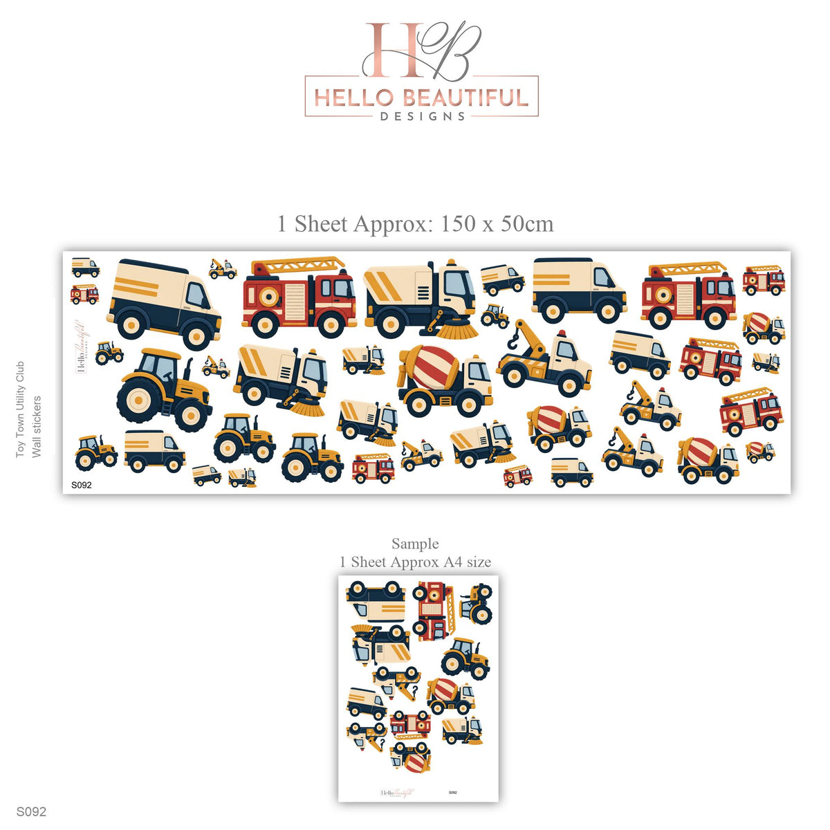 Truck Wall Stickers, Vehicle Nursery Decor, Fire Engine Tractor Tow Truck Wall Decals, Boys Kids Room Transport Peel and Stick Wall Art