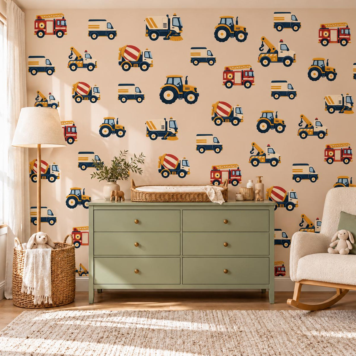 Truck Wall Stickers, Vehicle Nursery Decor, Fire Engine Tractor Tow Truck Wall Decals, Boys Kids Room Transport Peel and Stick Wall Art