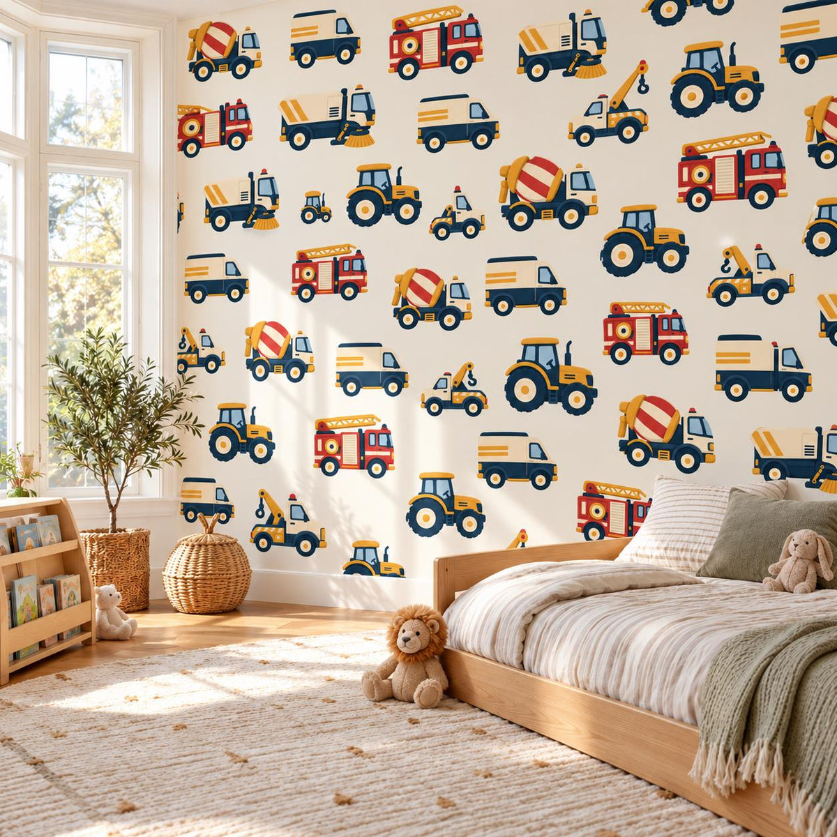 Truck Wall Stickers, Vehicle Nursery Decor, Fire Engine Tractor Tow Truck Wall Decals, Boys Kids Room Transport Peel and Stick Wall Art