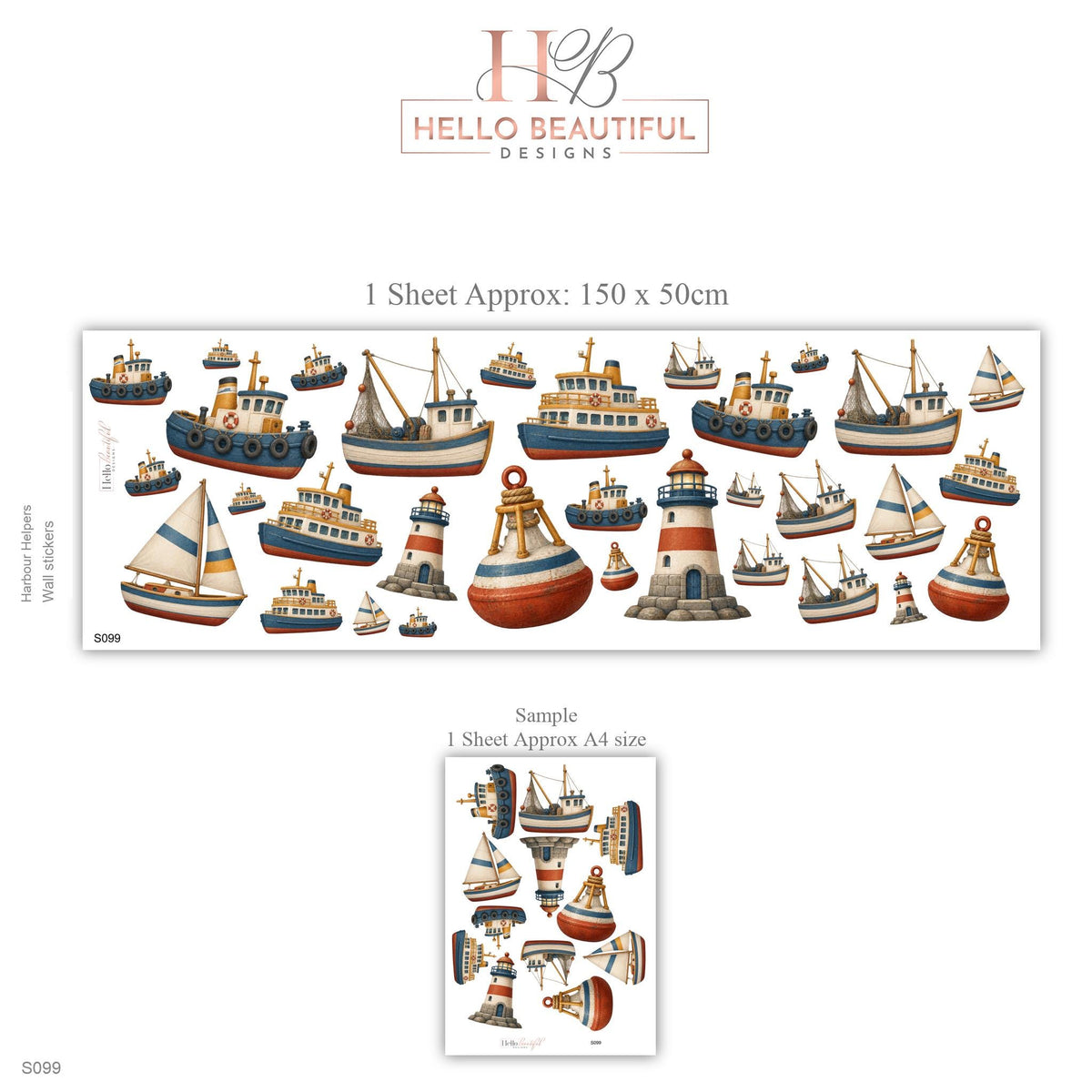 Boat Wall Stickers, Nautical Nursery Decor, Lighthouse Sailboat Tugboat Wall Decals, Boys Kids Room Harbour Peel and Stick Wall Art