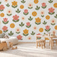 Flower Wall Stickers, Folk Floral Nursery Decor, Pink Mustard Daisy Wall Decals, Boho Girls Kids Room Retro Peel and Stick Wall Art