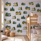 Mountain Wall Stickers, Alpine Nursery Decor, Pine Tree Chalet Wall Decals, Boys Kids Room Adventure Landscape Peel and Stick Wall Art