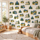 Mountain Wall Stickers, Alpine Nursery Decor, Pine Tree Chalet Wall Decals, Boys Kids Room Adventure Landscape Peel and Stick Wall Art