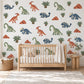 Dinosaur Wall Stickers, Dino Nursery Decor, Blue Green Orange Dinosaur Wall Decals, Boys Kids Room Jurassic Peel and Stick Wall Art