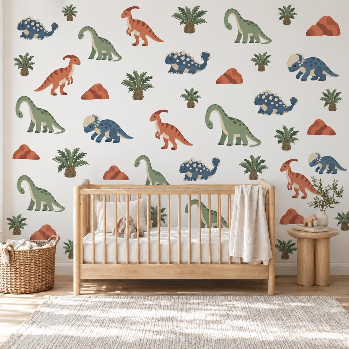 Dinosaur Wall Stickers, Dino Nursery Decor, Blue Green Orange Dinosaur Wall Decals, Boys Kids Room Jurassic Peel and Stick Wall Art