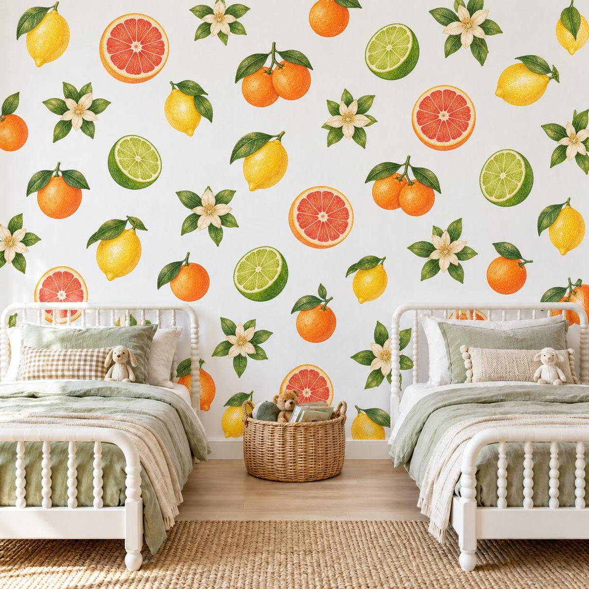 Citrus Wall Stickers, Lemon Orange Nursery Decor, Grapefruit Lime Fruit Wall Decals, Girls Kids Room Summer Peel and Stick Wall Art