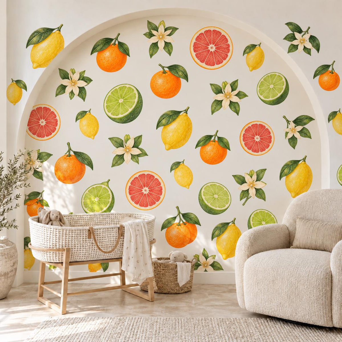 Citrus Wall Stickers, Lemon Orange Nursery Decor, Grapefruit Lime Fruit Wall Decals, Girls Kids Room Summer Peel and Stick Wall Art