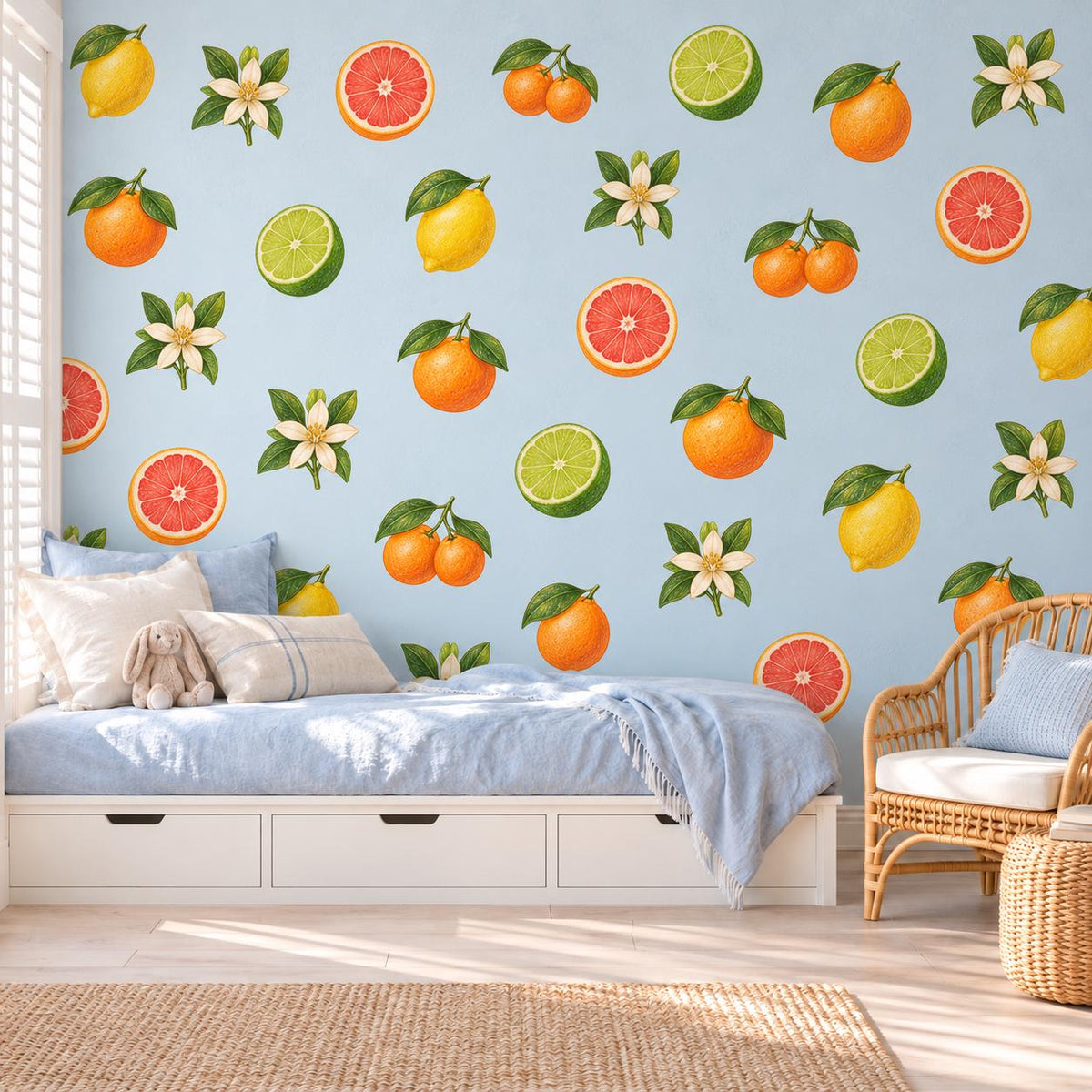 Citrus Wall Stickers, Lemon Orange Nursery Decor, Grapefruit Lime Fruit Wall Decals, Girls Kids Room Summer Peel and Stick Wall Art