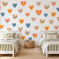 Heart Wall Stickers, Crayon Heart Nursery Decor, Rainbow Gingham Heart Wall Decals, Kids Room Navy Mustard Coral Peel and Stick Wall Art