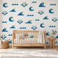 Wave Wall Stickers, Ocean Nursery Decor, Navy Teal Surf Wave Wall Decals, Boys Kids Room Coastal Beach Peel and Stick Wall Art