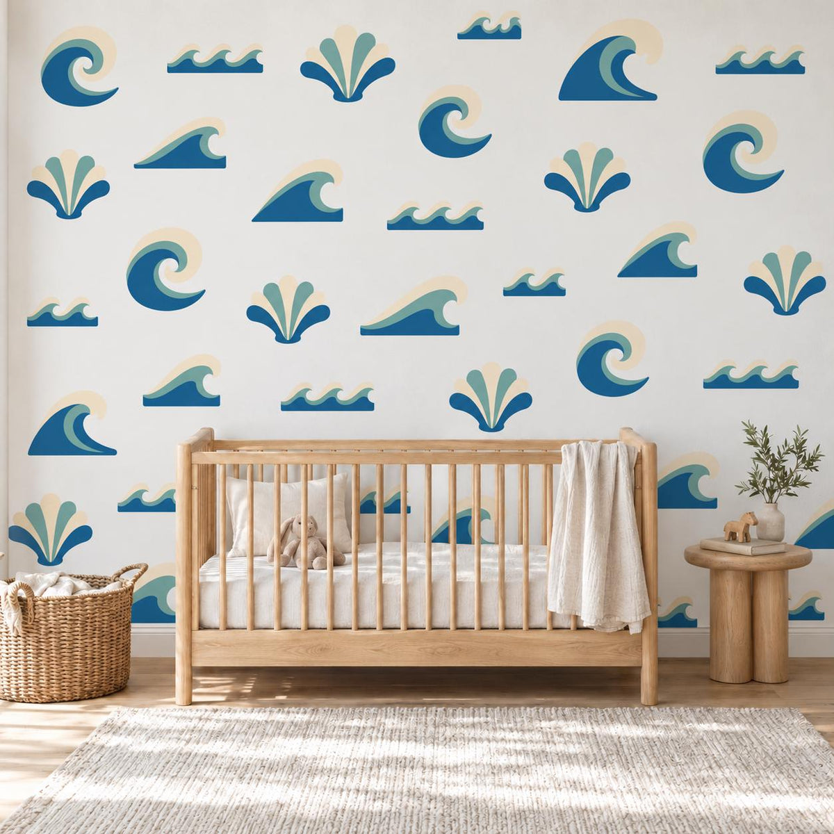 Wave Wall Stickers, Ocean Nursery Decor, Navy Teal Surf Wave Wall Decals, Boys Kids Room Coastal Beach Peel and Stick Wall Art