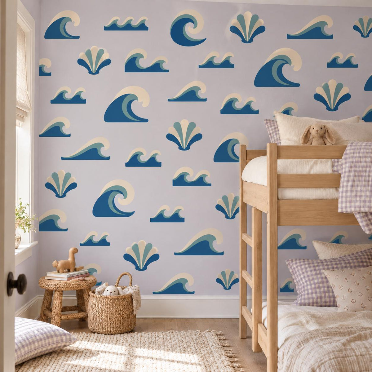 Wave Wall Stickers, Ocean Nursery Decor, Navy Teal Surf Wave Wall Decals, Boys Kids Room Coastal Beach Peel and Stick Wall Art