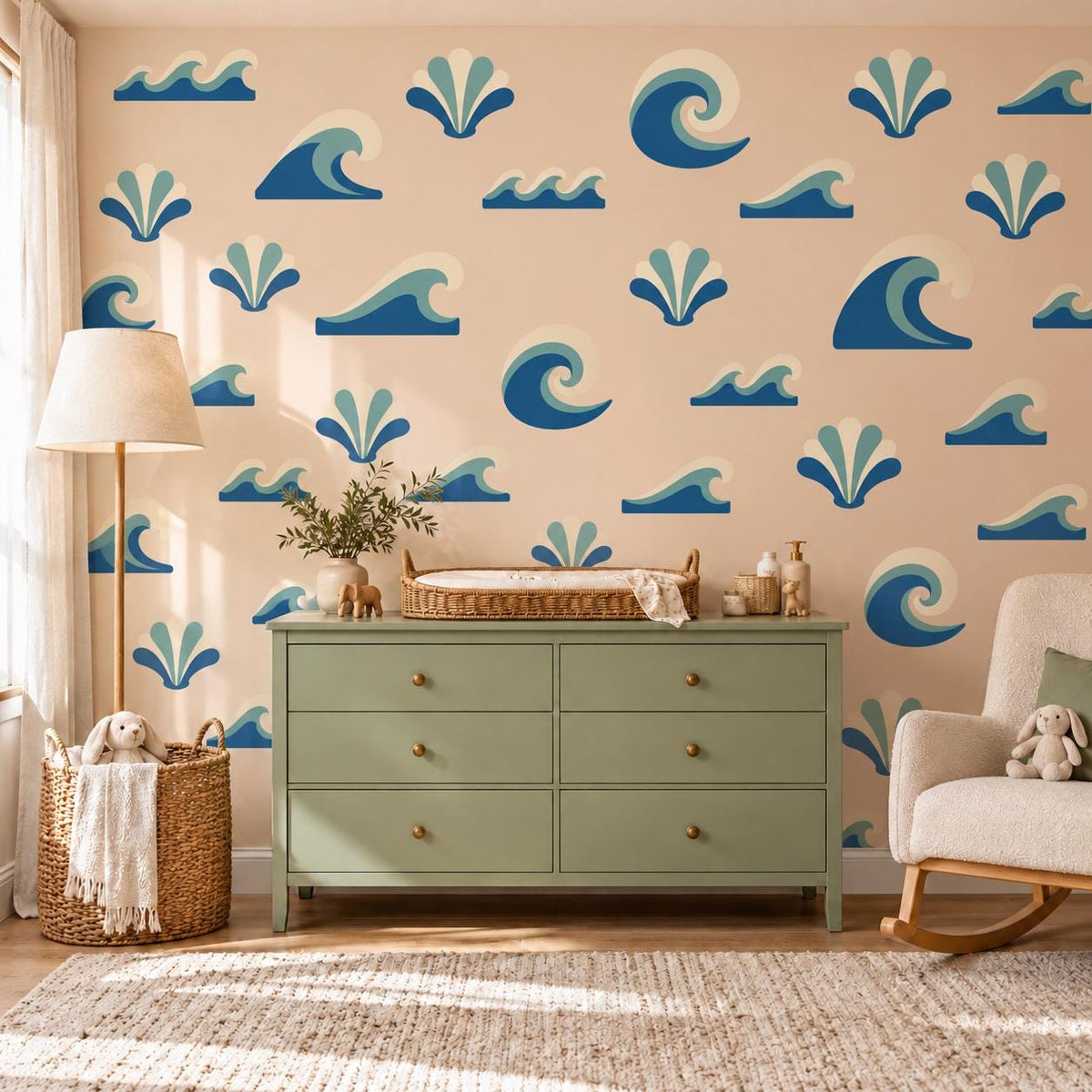 Wave Wall Stickers, Ocean Nursery Decor, Navy Teal Surf Wave Wall Decals, Boys Kids Room Coastal Beach Peel and Stick Wall Art