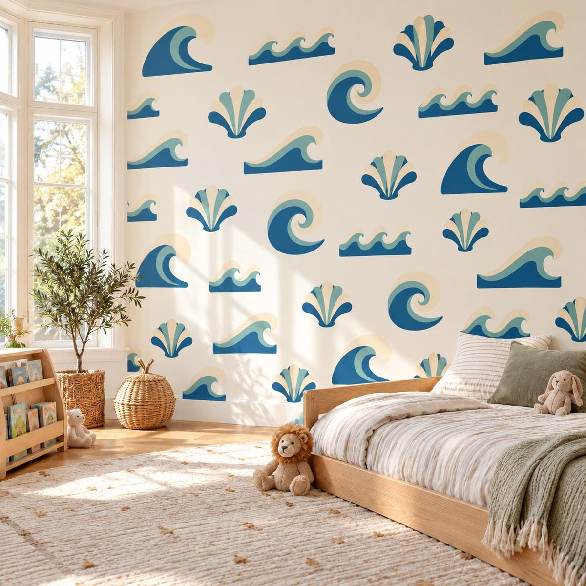 Wave Wall Stickers, Ocean Nursery Decor, Navy Teal Surf Wave Wall Decals, Boys Kids Room Coastal Beach Peel and Stick Wall Art