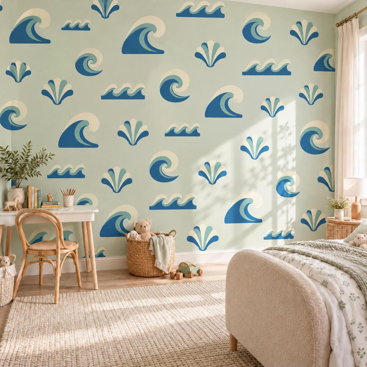 Wave Wall Stickers, Ocean Nursery Decor, Navy Teal Surf Wave Wall Decals, Boys Kids Room Coastal Beach Peel and Stick Wall Art