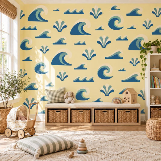 Wave Wall Stickers, Ocean Nursery Decor, Navy Teal Surf Wave Wall Decals, Boys Kids Room Coastal Beach Peel and Stick Wall Art