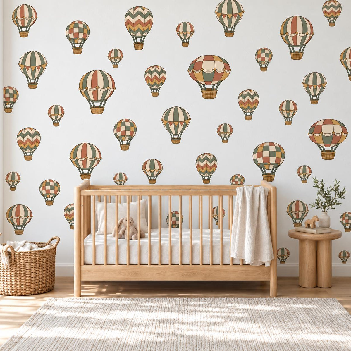 Hot Air Balloon Wall Stickers, Balloon Nursery Decor, Vintage Travel Wall Decals, Kids Room Sage Terracotta Mustard Peel and Stick Wall Art