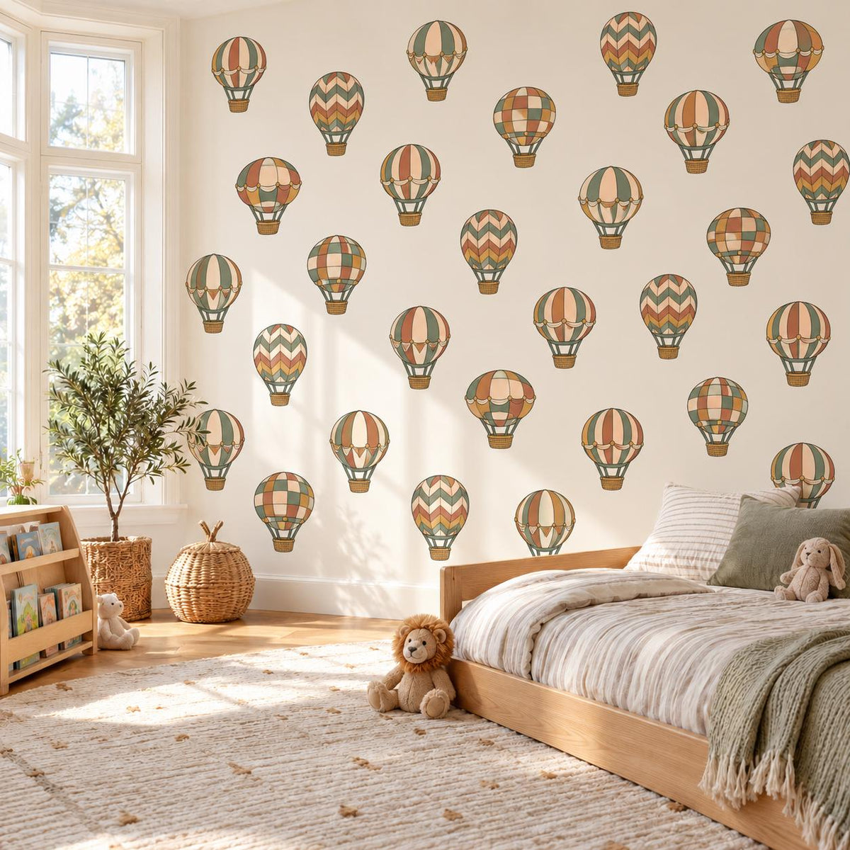 Hot Air Balloon Wall Stickers, Balloon Nursery Decor, Vintage Travel Wall Decals, Kids Room Sage Terracotta Mustard Peel and Stick Wall Art