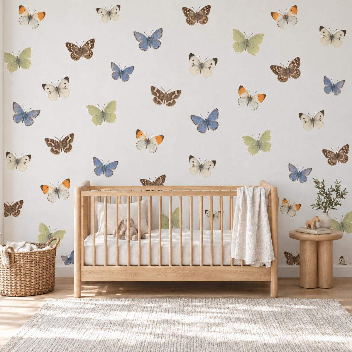 Butterfly Wall Stickers, Vintage Butterfly Nursery Decor, Blue Orange Butterfly Wall Decals, Girls Kids Room Garden Peel and Stick Wall Art