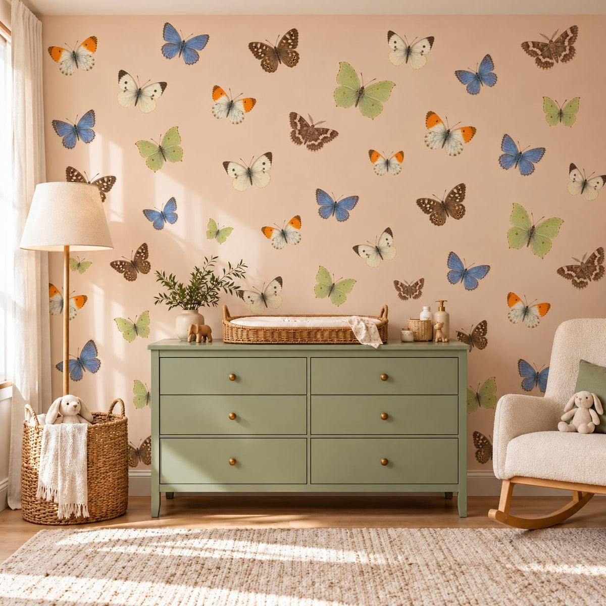 Butterfly Wall Stickers, Vintage Butterfly Nursery Decor, Blue Orange Butterfly Wall Decals, Girls Kids Room Garden Peel and Stick Wall Art