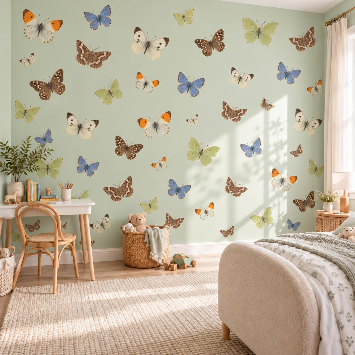 Butterfly Wall Stickers, Vintage Butterfly Nursery Decor, Blue Orange Butterfly Wall Decals, Girls Kids Room Garden Peel and Stick Wall Art
