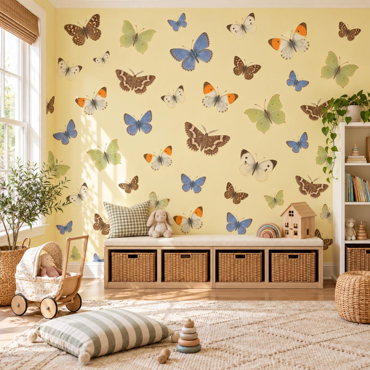 Butterfly Wall Stickers, Vintage Butterfly Nursery Decor, Blue Orange Butterfly Wall Decals, Girls Kids Room Garden Peel and Stick Wall Art