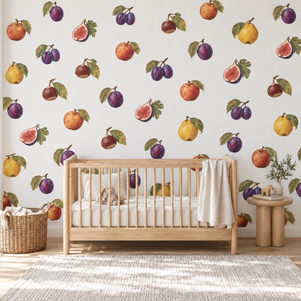 Fruit Wall Stickers, Autumn Orchard Nursery Decor, Plum Fig Apple Pear Wall Decals, Kids Room Vintage Botanical Peel and Stick Wall Art