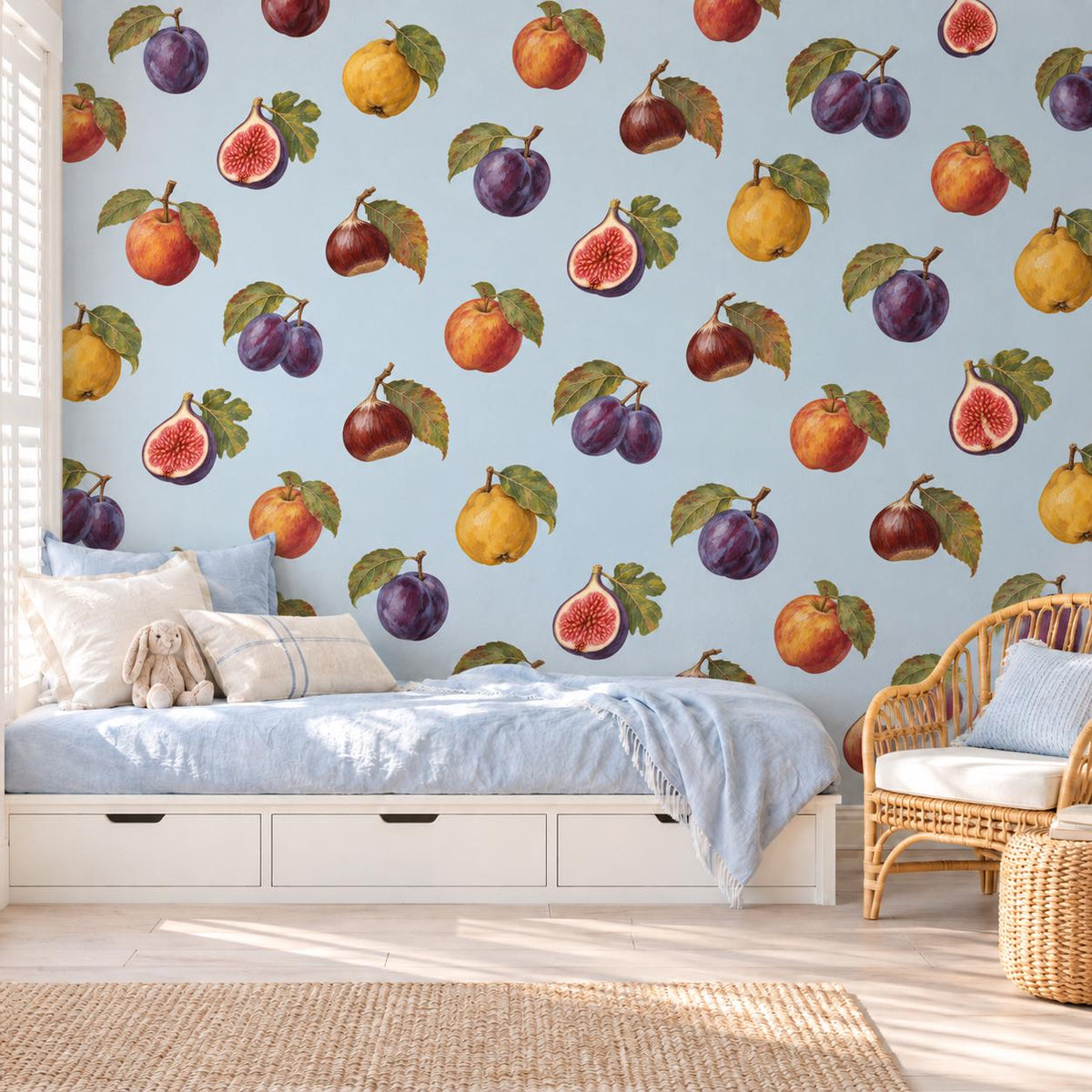 Fruit Wall Stickers, Autumn Orchard Nursery Decor, Plum Fig Apple Pear Wall Decals, Kids Room Vintage Botanical Peel and Stick Wall Art