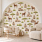 Safari Animal Wall Stickers, Savanna Nursery Decor, Okapi Baboon Warthog Wall Decals, Kids Room Watercolour Acacia Peel and Stick Wall Art