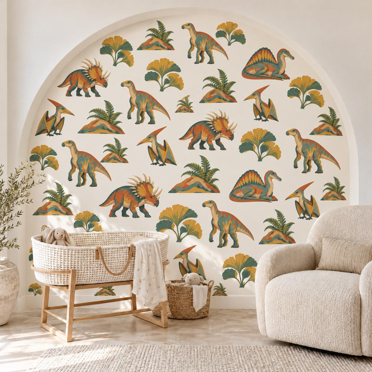 Dinosaur Wall Stickers, Paper Cut Dino Nursery Decor, Pterodactyl Dinosaur Wall Decals, Boys Kids Room Teal Mustard Peel and Stick Wall Art