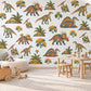 Dinosaur Wall Stickers, Paper Cut Dino Nursery Decor, Pterodactyl Dinosaur Wall Decals, Boys Kids Room Teal Mustard Peel and Stick Wall Art