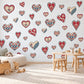 Heart Wall Stickers, Folk Art Heart Nursery Decor, Red Navy Scandi Heart Wall Decals, Girls Kids Room Valentine Peel and Stick Wall Art