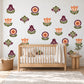 Folk Flower Wall Stickers, Scandi Floral Nursery Decor, Tulip Bellflower Wall Decals, Girls Kids Room Plum Orange Peel and Stick Wall Art