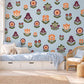 Folk Flower Wall Stickers, Scandi Floral Nursery Decor, Tulip Bellflower Wall Decals, Girls Kids Room Plum Orange Peel and Stick Wall Art