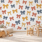 Bow Wall Stickers, Gingham Bow Nursery Decor, Navy Rust Mustard Bow Wall Decals, Kids Room Vintage Ribbon Peel and Stick Wall Art