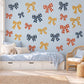 Bow Wall Stickers, Gingham Bow Nursery Decor, Navy Rust Mustard Bow Wall Decals, Kids Room Vintage Ribbon Peel and Stick Wall Art